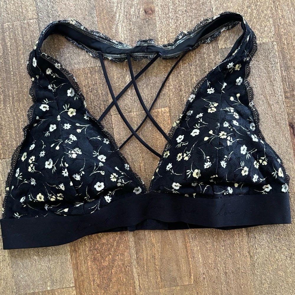 Women's Floral Lace Bralette Crisscross Back size X-Large